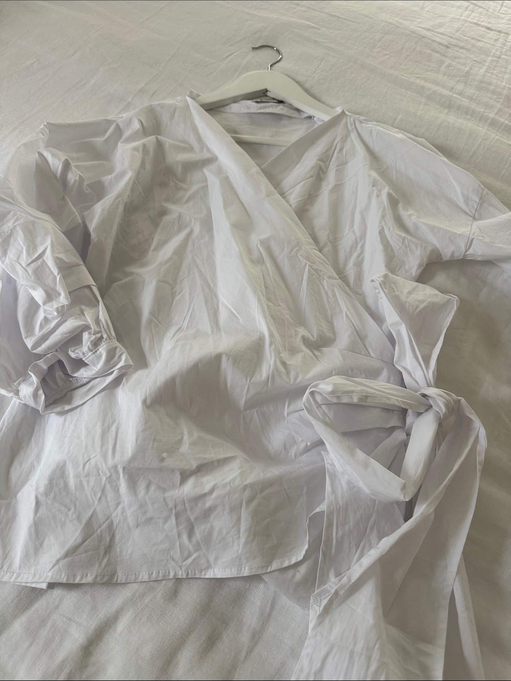 Women's White Wrap Button-Down Blouse with Side Tie